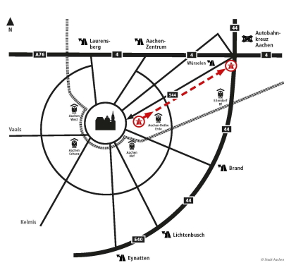 Karte Erreichbarkeit der Aachener Innenstadt