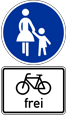 Verkehrszeichen 239 Sonderweg Fußgänger + Verkehrszeichen 1022-10 Radfahrer frei