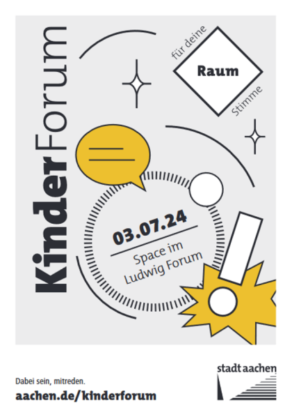 Grafik zum Kinderforum mit verschiedenen Formen in weiß, grau und gelb