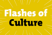 Gelber Hintergrund mit schwarz-weißer Schrift. "Flashes of Culture" ist zu lesen.